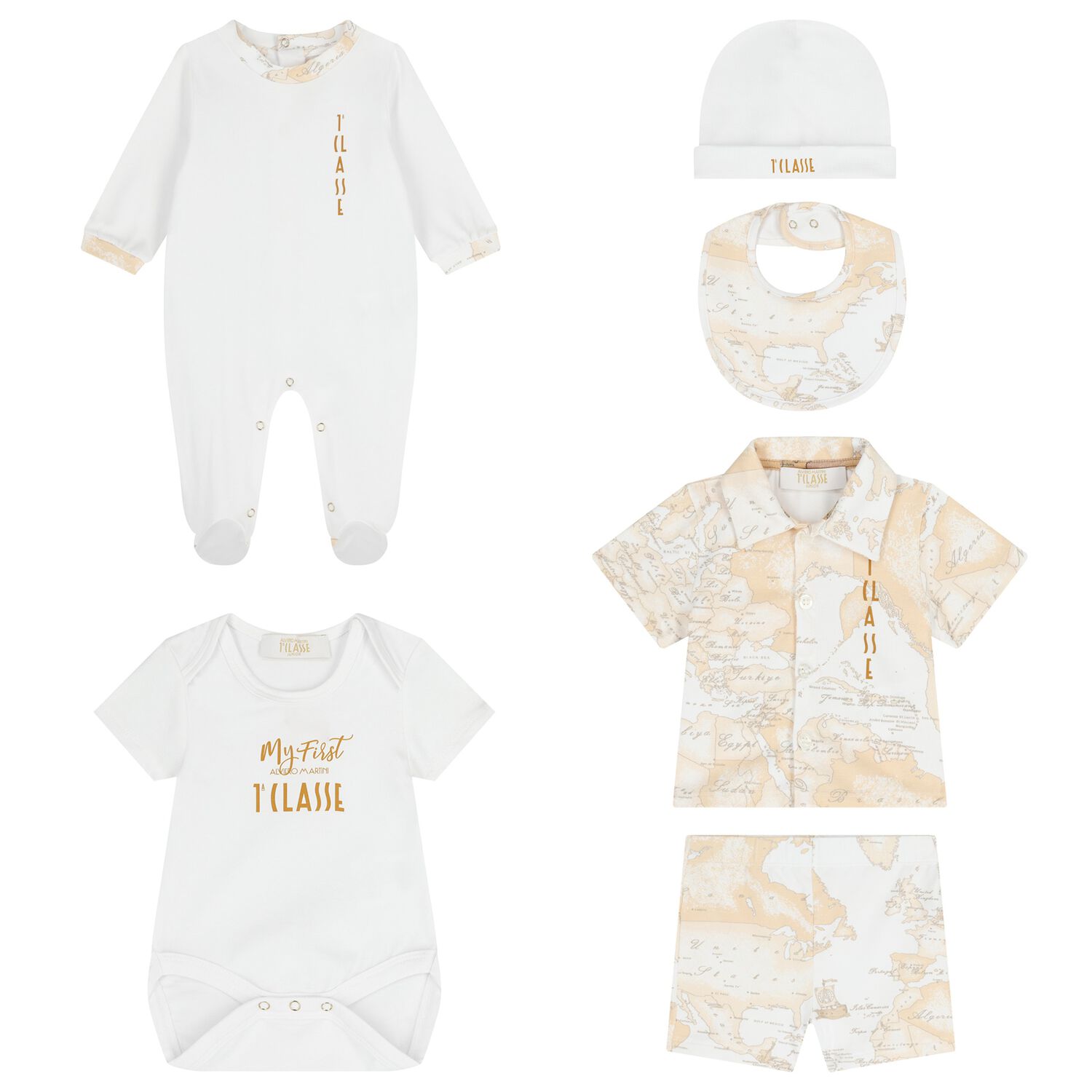 White & Beige Geo Map Babygrow Gift Set, 1, hi-res