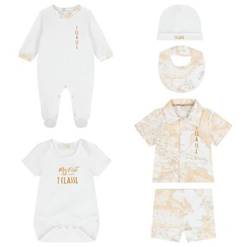 White & Beige Geo Map Babygrow Gift Set