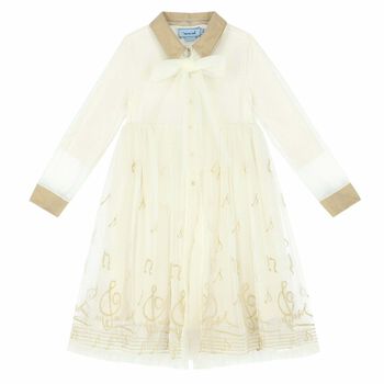 Girls Ivory & Gold Tulle Dress