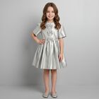 Girls Metallic Silver Glittery Bows Dress, 1, hi-res