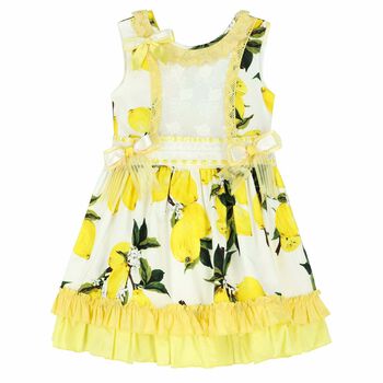 Girls White & Yellow Lemon Dress