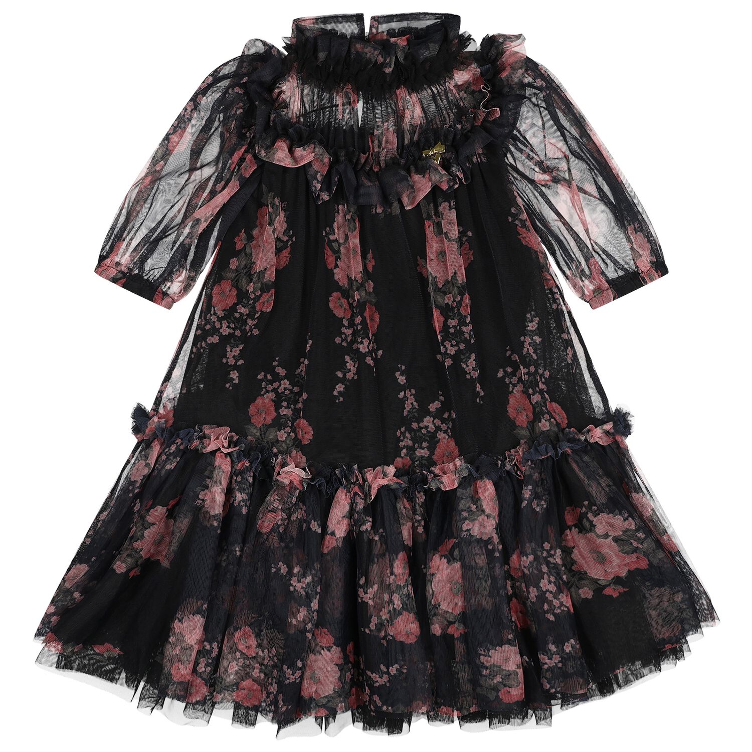 Girls Navy Blue & Pink Floral Tulle Myrtisa Dress, 2, hi-res