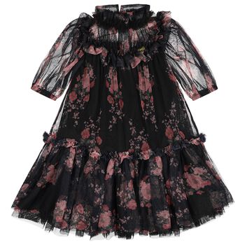 Girls Navy Blue & Pink Floral Tulle Myrtisa Dress