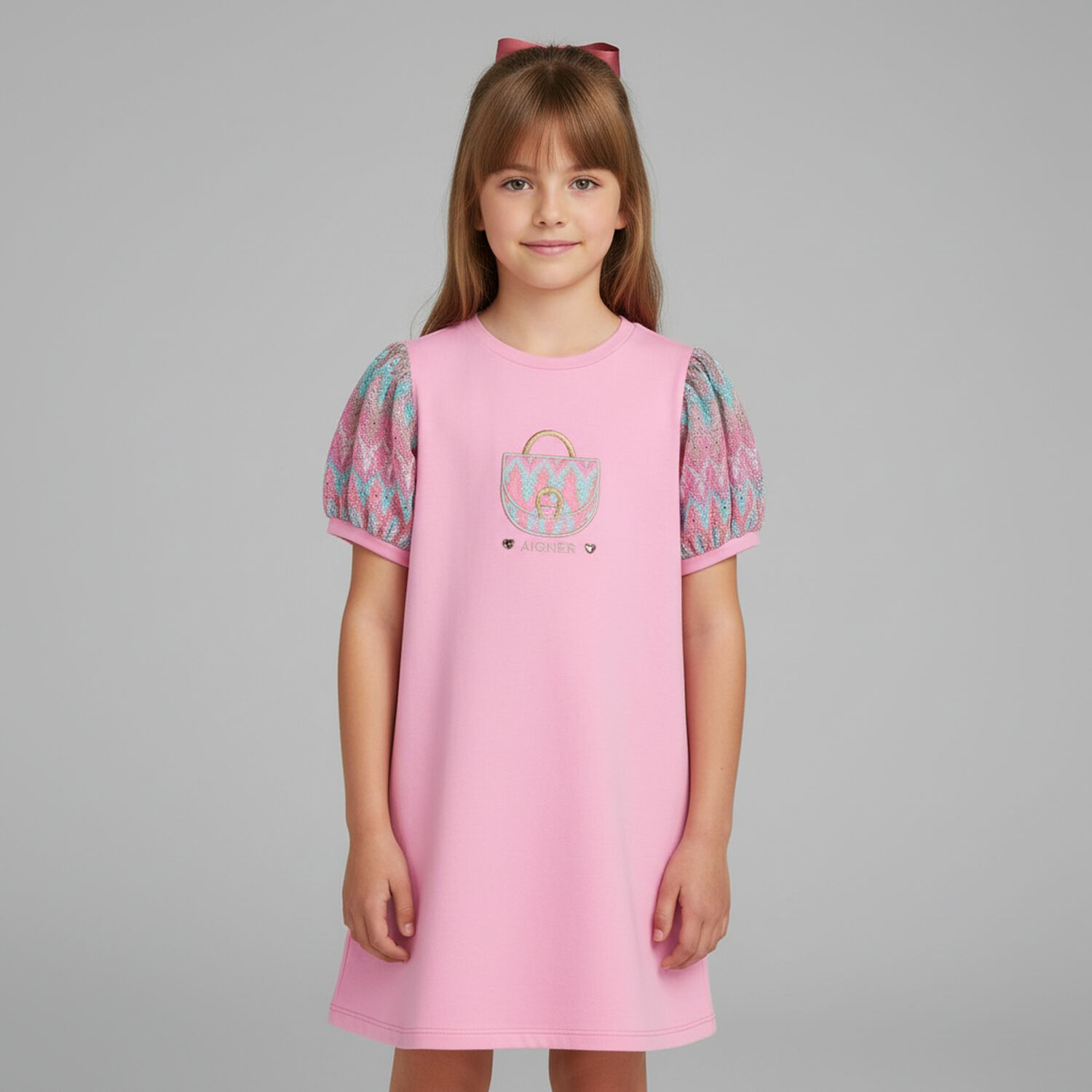 Girls Pink Logo Heart Dress, 2, hi-res image number null