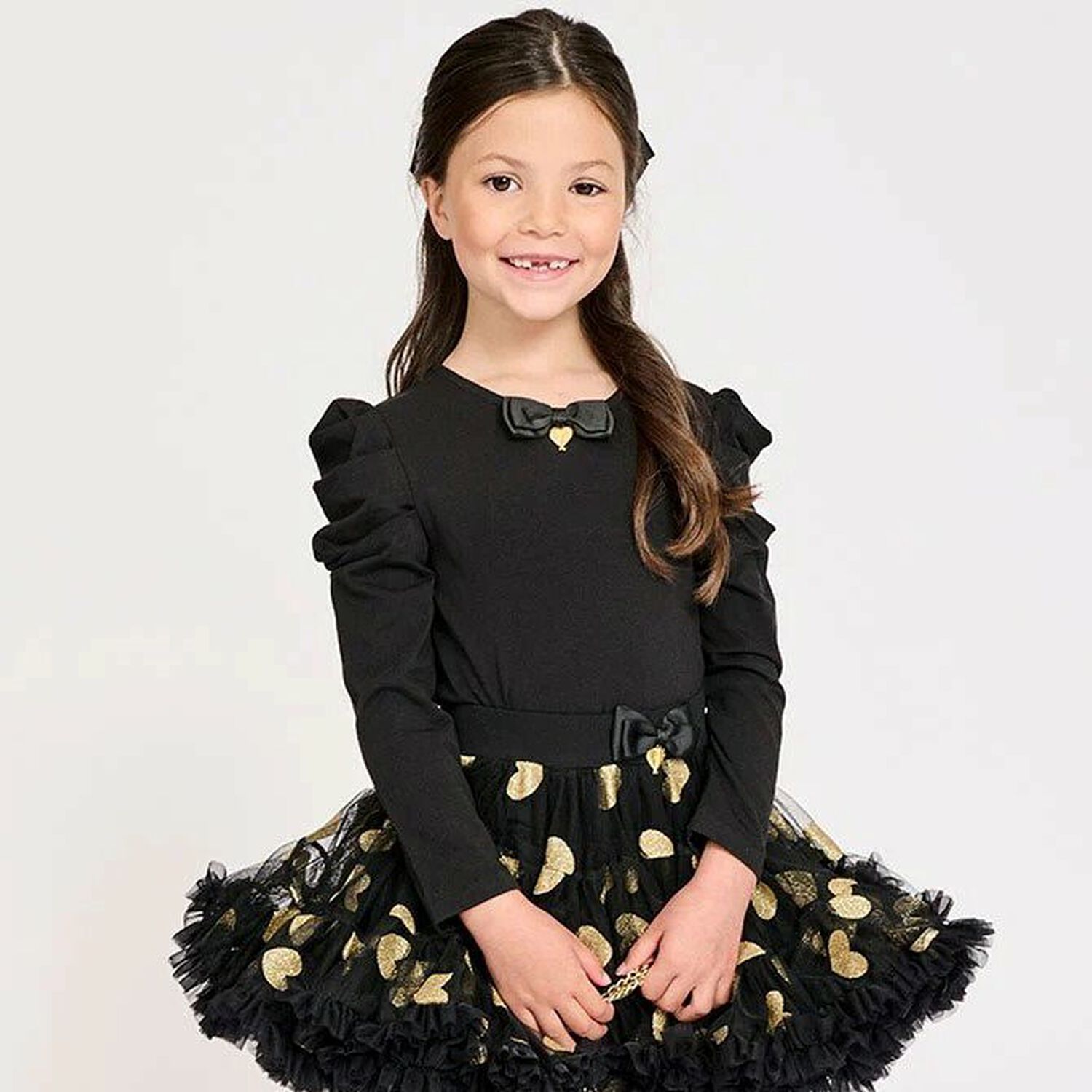 Girls Black Bow Long Sleeve Top, 2, hi-res image number null