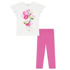 Girls White & Pink Floral Leggings Set, 2, hi-res