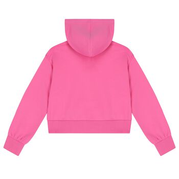 Girls Pink Teddy Bear Logo Hooded Zip Up Top