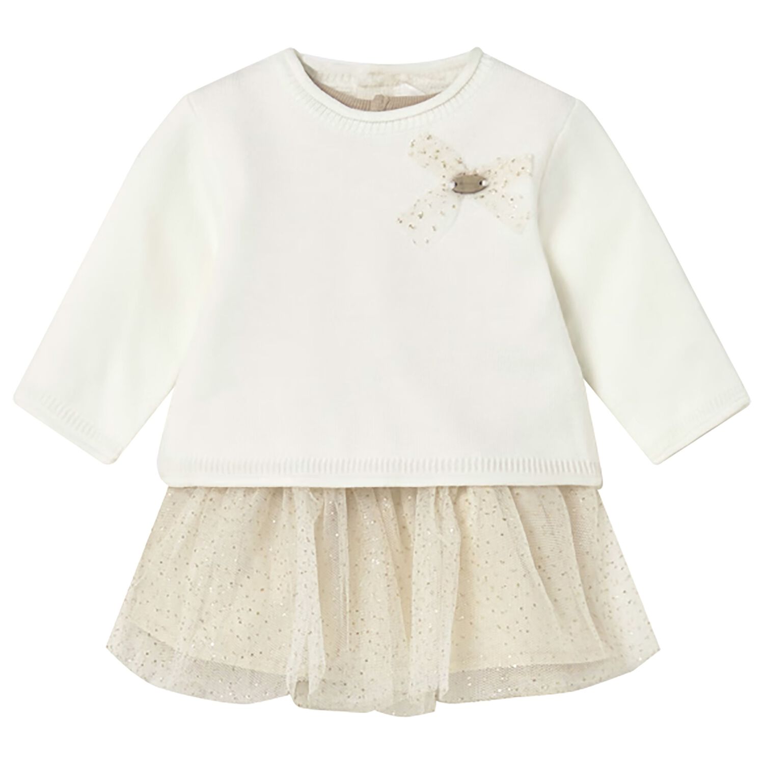 Baby Girls Ivory & Beige Tulle Dress Set, 2, hi-res image number null