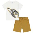 Boys White & Yellow Turtle Shorts Set, 4, hi-res