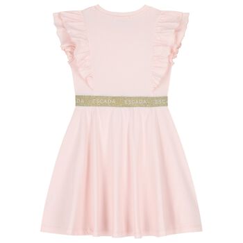 Girls Pink & Gold Logo Ruffled Dress