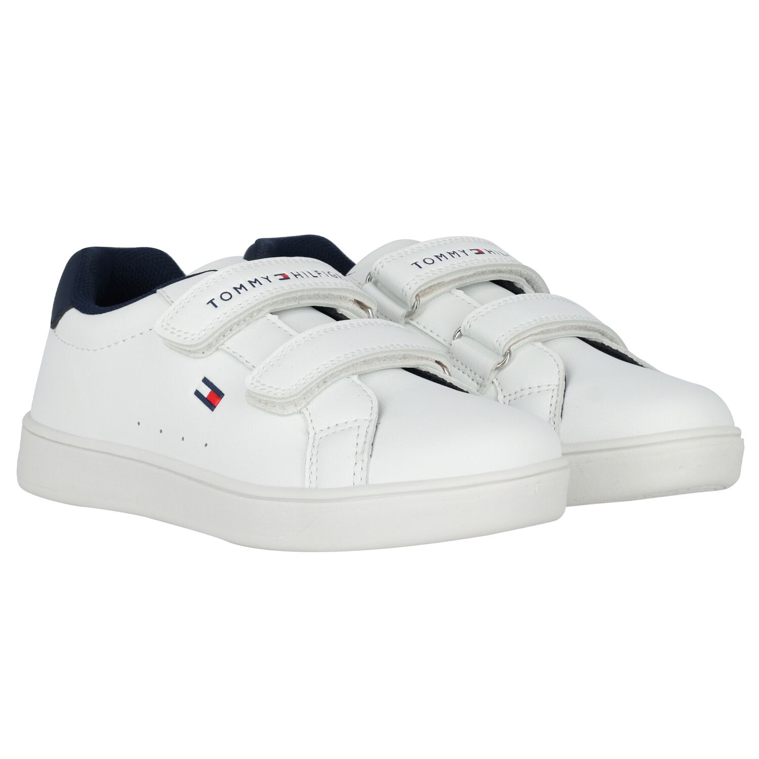 Boys White & Navy Blue Logo Trainers, 2, hi-res