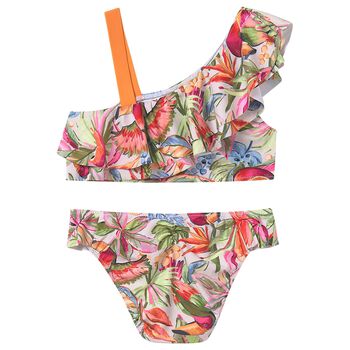Girls Green & Pink Tropical Bikini