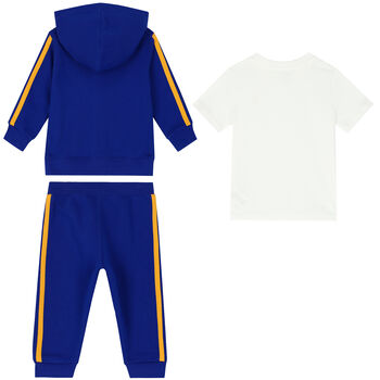 بدلة رياضية بالشعار باللون الأزرق والأبيض للأولاد (3 قطع)