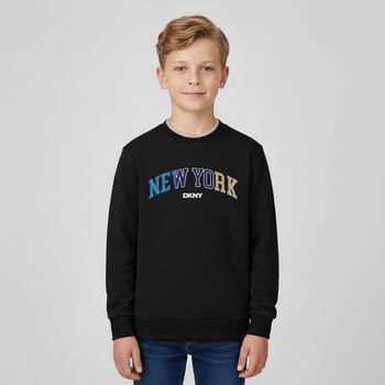 Boys Black Logo Long Sleeve Top, 1 Boys Black Logo Long Sleeve Top
