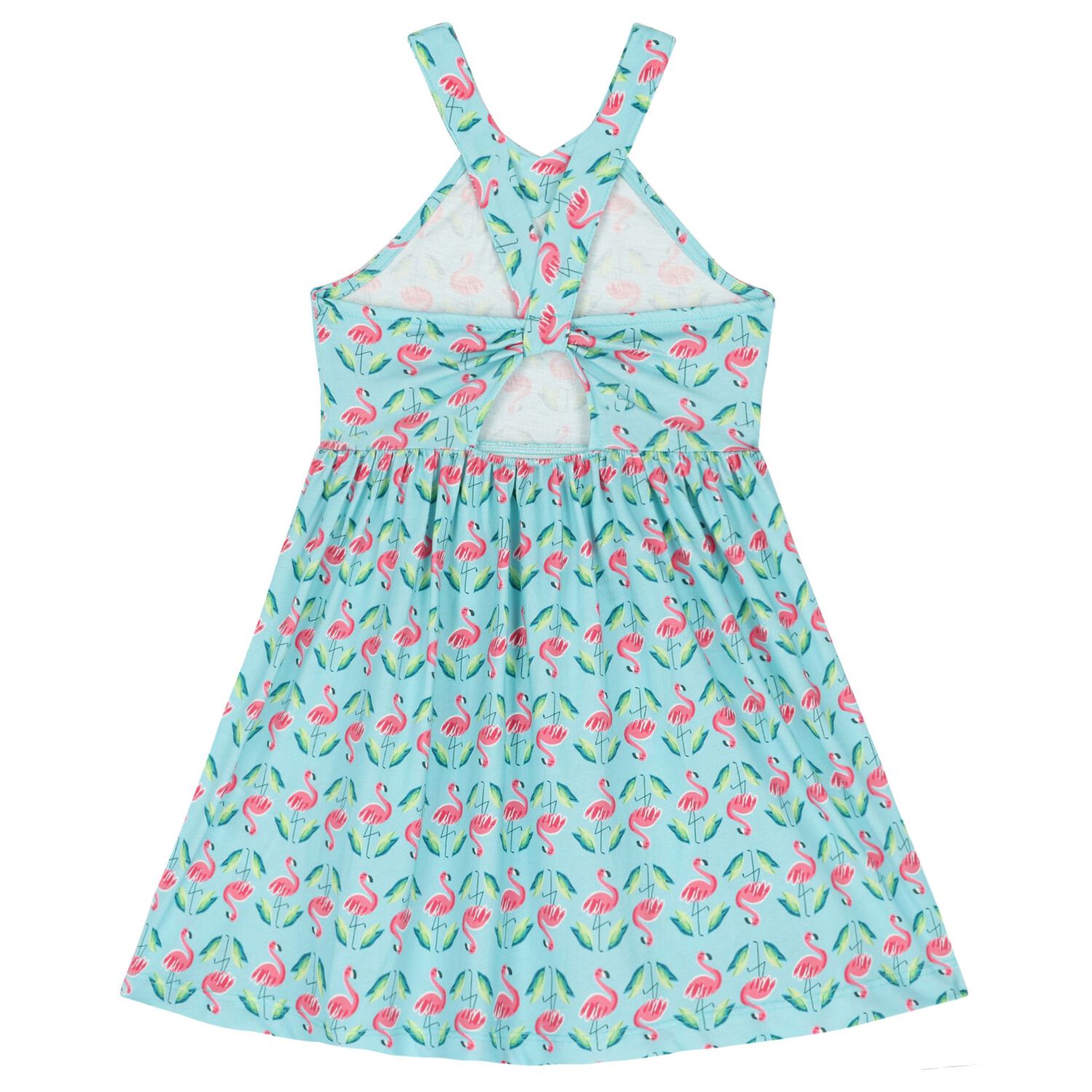 Girls Aqua Flamingo Print Criss Cross Dress, 2, hi-res image number null