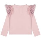 Girls Pink Sequin Lace Bow Carina Long Sleeve Top, 1, hi-res