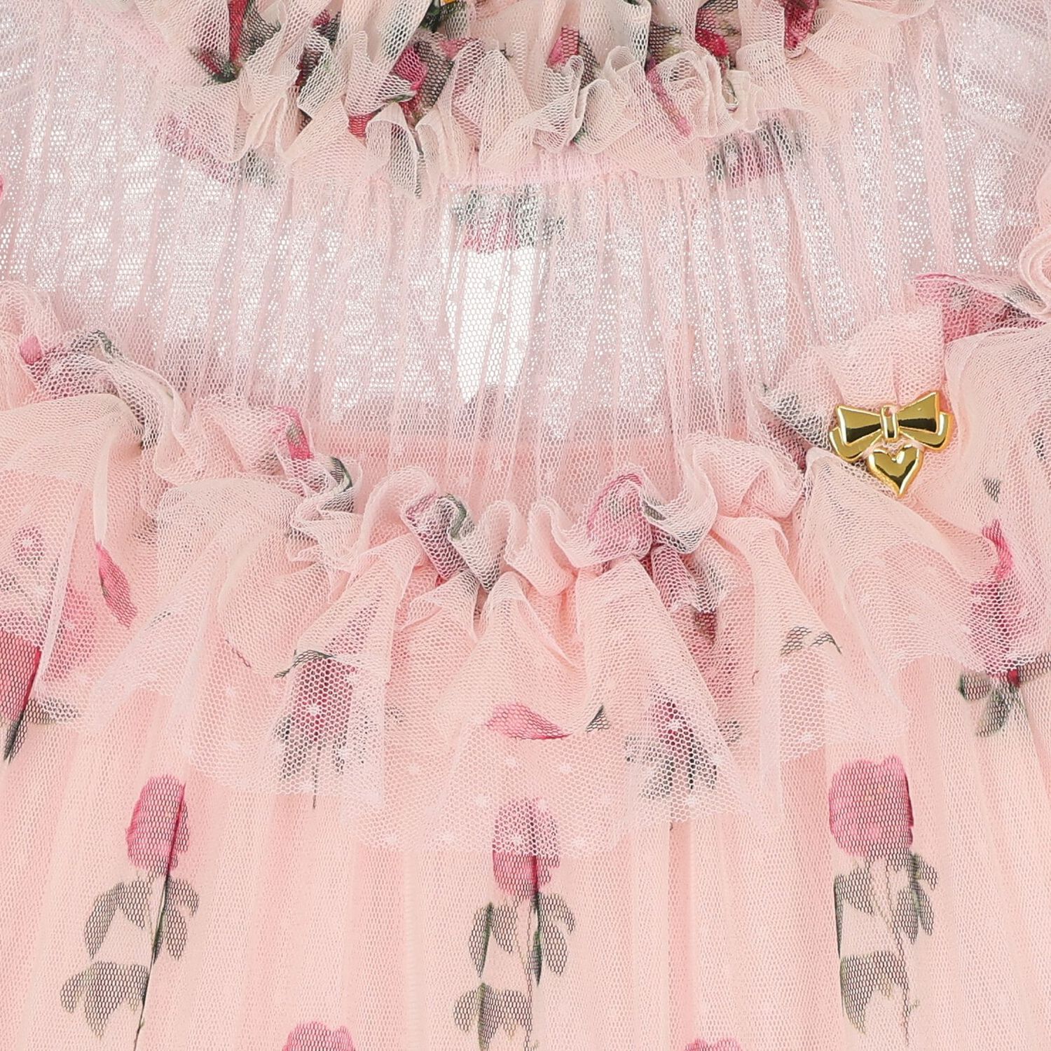 Girls Pink Floral Tulle Dress, 1, hi-res