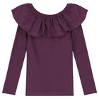 Girls Purple Ruffle Long Sleeve Top, 1, hi-res