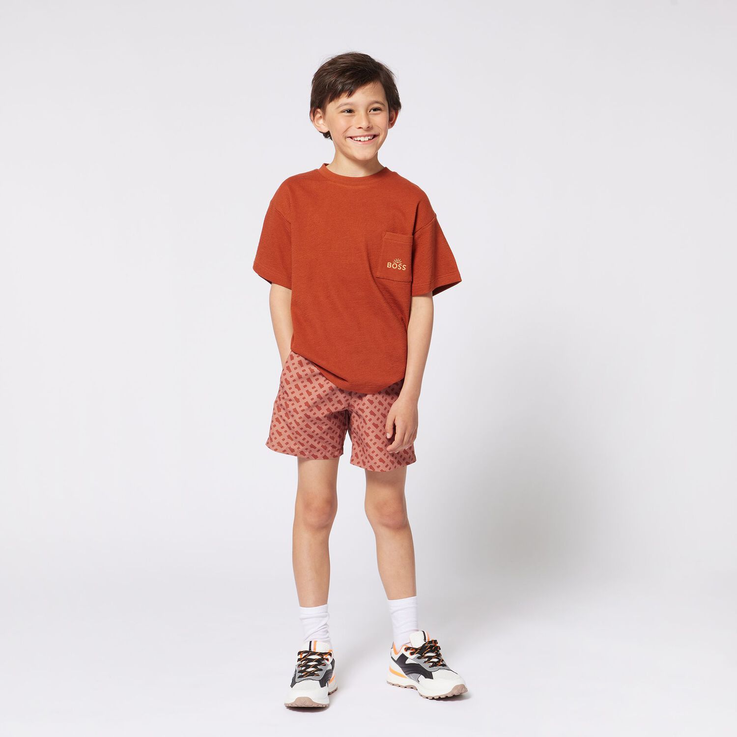 Boys Rust Orange Logo Swim Shorts, 1, hi-res image number null