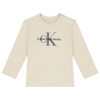 Baby Boys Beige Logo Long Sleeve Top