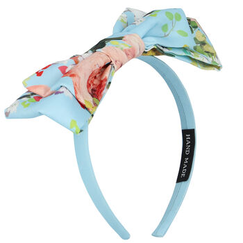 Girls Blue Floral Bow Headband