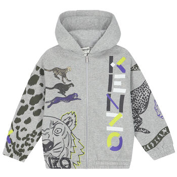 Boys Grey Logo Hooded Zip-Up Top