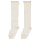 Girls Beige Bow Knitted Socks, 1, hi-res