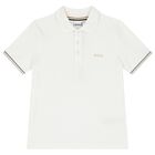 Boys White Logo Polo Shirt, 1, hi-res