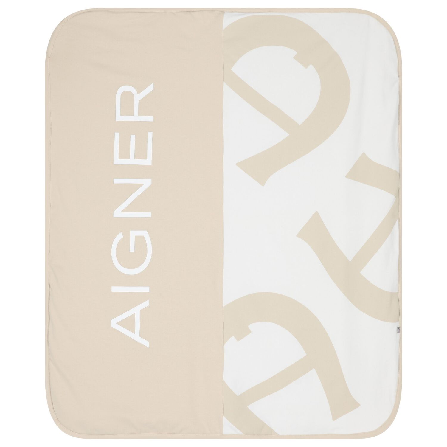 بطانية بالشعار باللون الأبيض والبيج, 1, hi-res