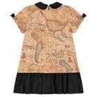 Girls Beige & Black Logo Geo Map Dress, 1, hi-res