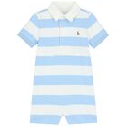 Baby Boys Blue & White Striped Logo Polo Romper, 1, hi-res
