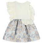 Girls White & Blue Floral Ruffle Dress, 2, hi-res
