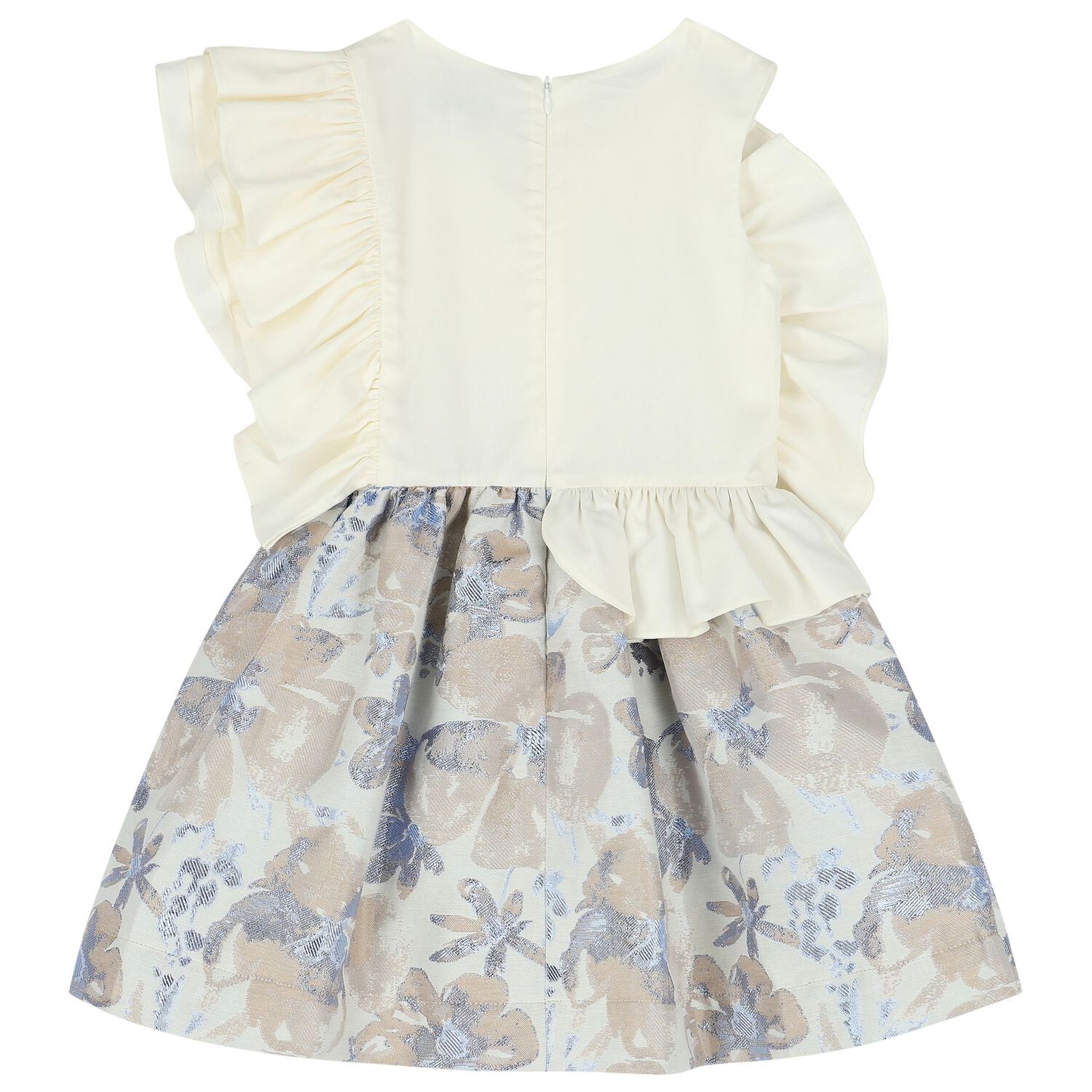 Girls White & Blue Floral Ruffle Dress, 2, hi-res image number null