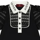 Girls Black Logo Lace Dress, 1, hi-res