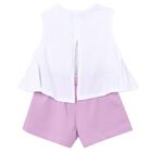 Girls White & Purple Shorts Set, 2, hi-res