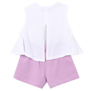 طقم شورت للبنات باللون الابيض والوردي