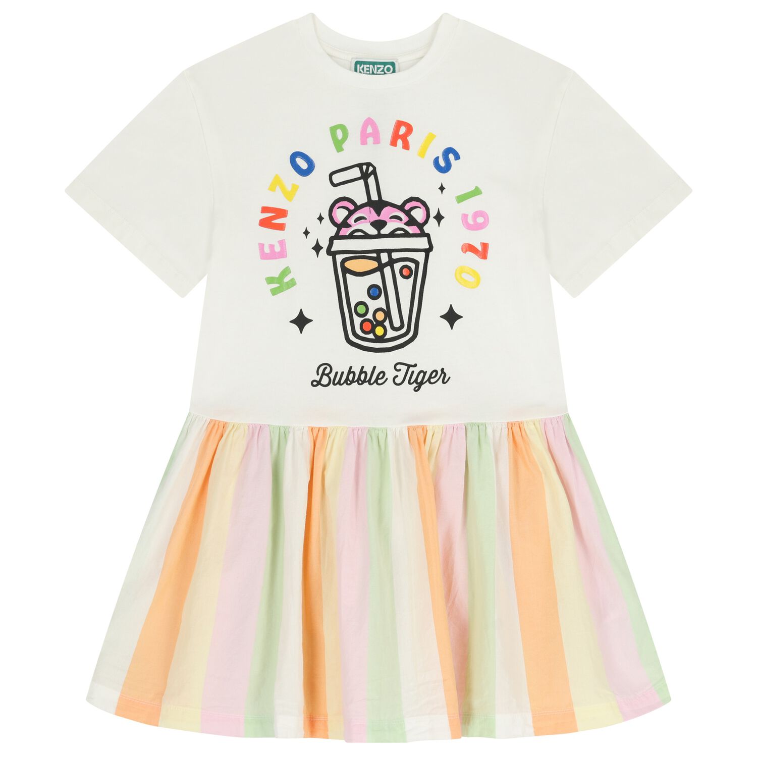 Girls Ivory Bubble Tiger Dress, 1, hi-res