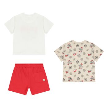 Younger Boys White, Red & Beige Shorts Set