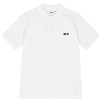 BOSS Boys White Logo Polo Shirt, 2 Boys White Logo Polo Shirt