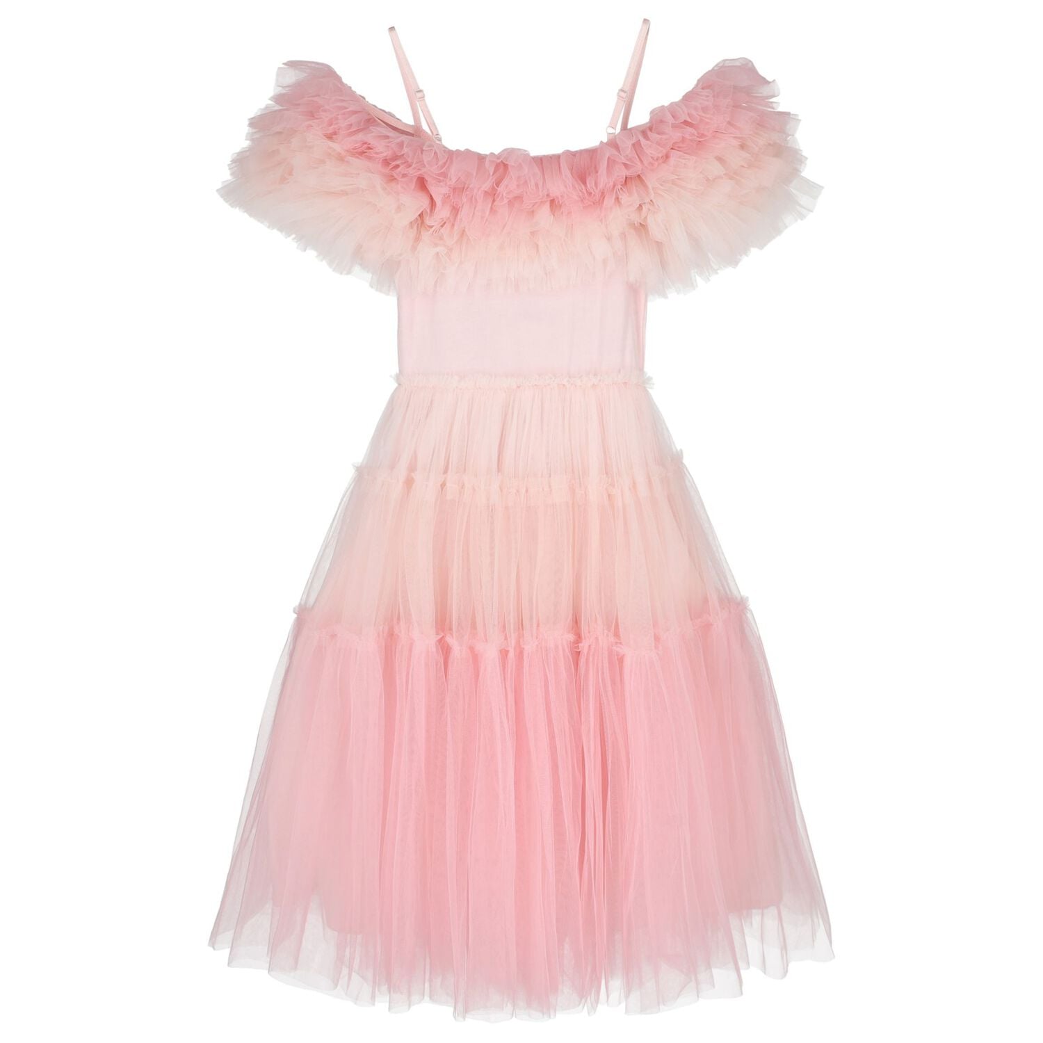 Girls Pink Embellished Ruffle Tulle Dress, 1, hi-res