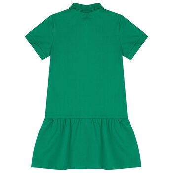 فستان بنات بولو بالشعار باللون الأخضر