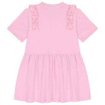 Girls Pink Logo Ruffled Dress