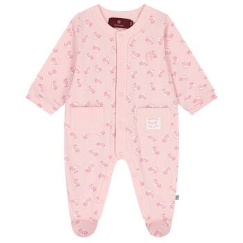 Baby Girls Pink Teddy Bear Logo Babygrow