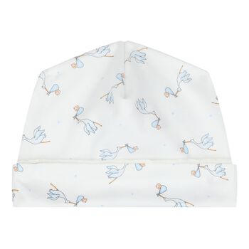 Baby Boys White & Blue Stork Print Hat