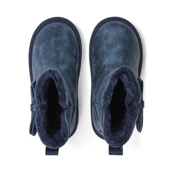 Girls Metallic Blue Faux Leather Bow Boots
