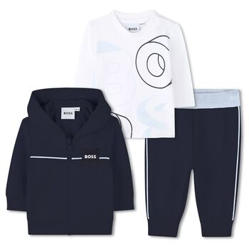 Baby Boys Navy Blue & White Logo Tracksuit Set