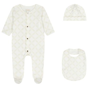Baby Girls Ivory & Gold Logo Babygrow Gift Set