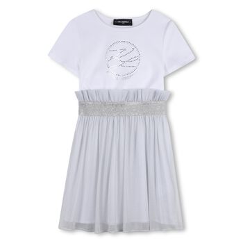 Girls White & Silver Tulle Dress