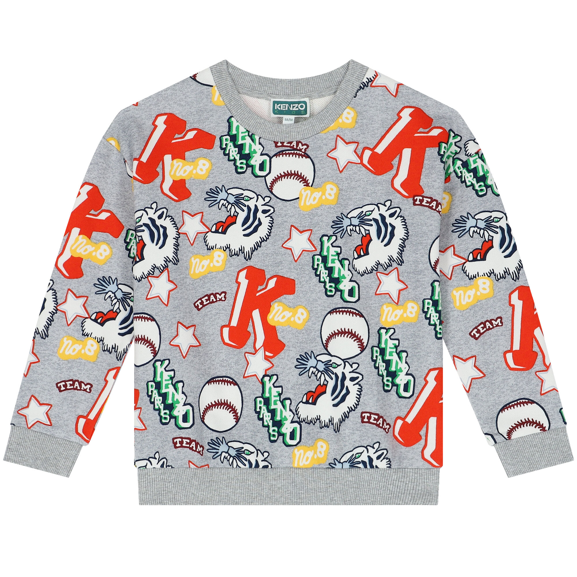 KENZO KIDS Boys Grey Varsity Tiger Logo Sweatshirt Junior Couture USA