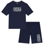 Boys Navy Logo Shorts Set, 3, hi-res